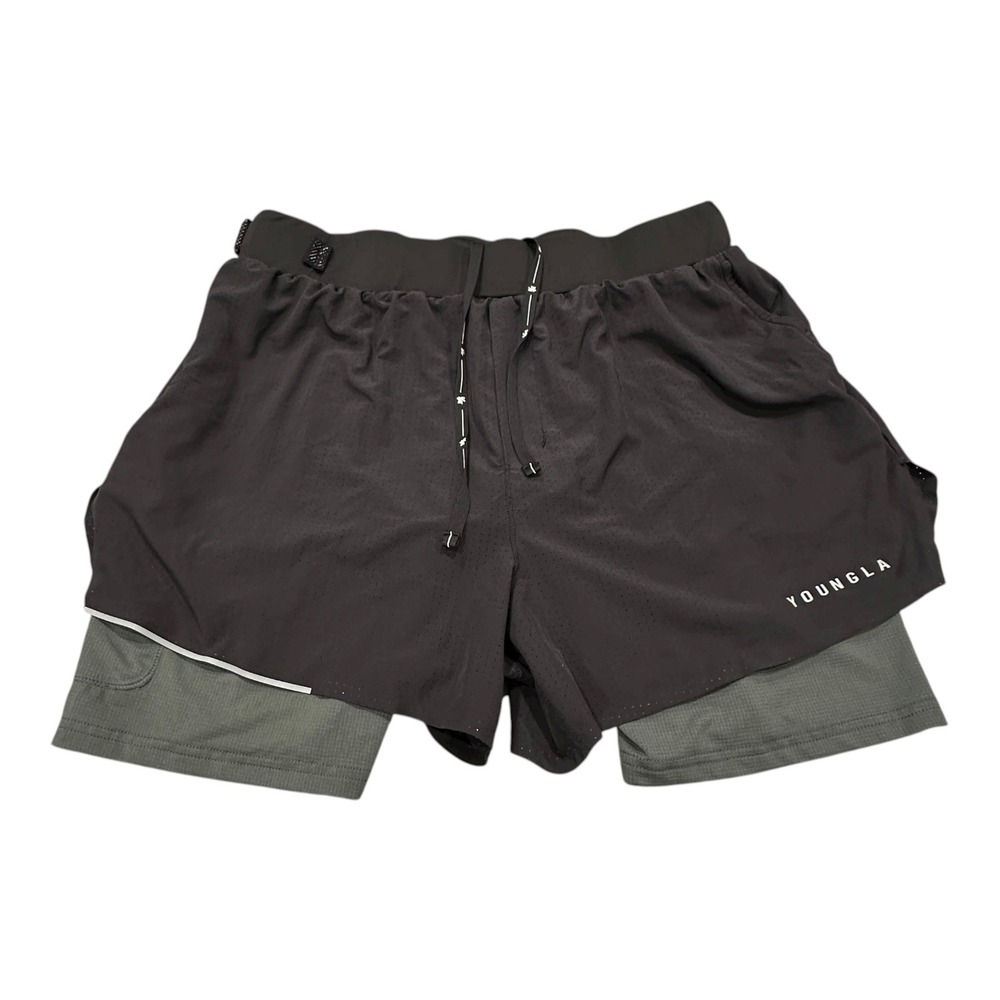 YOUNGLA 2-in-1 Athletic Running Shorts XXL Gray Black‎ Workout Training Gym